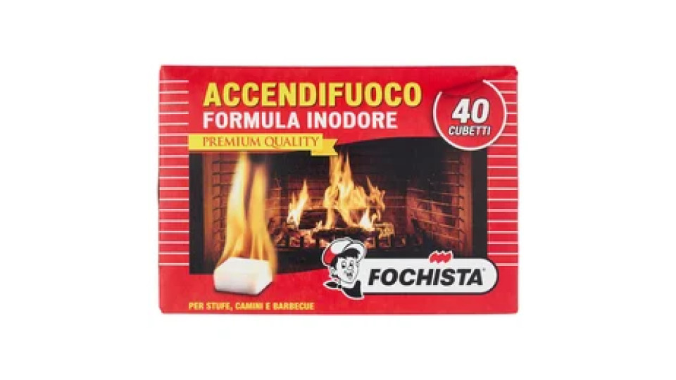 Fochista Accendifuoco Formula Inodore Premium Quality per Stufe, Camini e Barbecue 40 pz