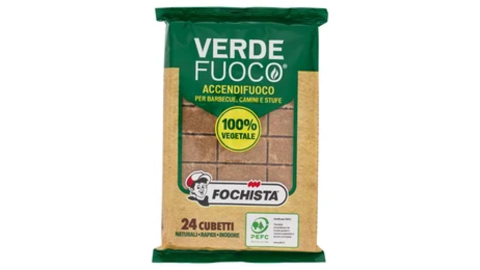 Fochista Verdefuoco Bio-Accendifuoco per Barbecue, Camini e Stufe Cubetti 24 pz