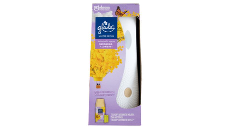Glade® Automatic Spray Base, Profumatore per Ambienti, Fragranza Blooming Flowers Mimosa 269 ml