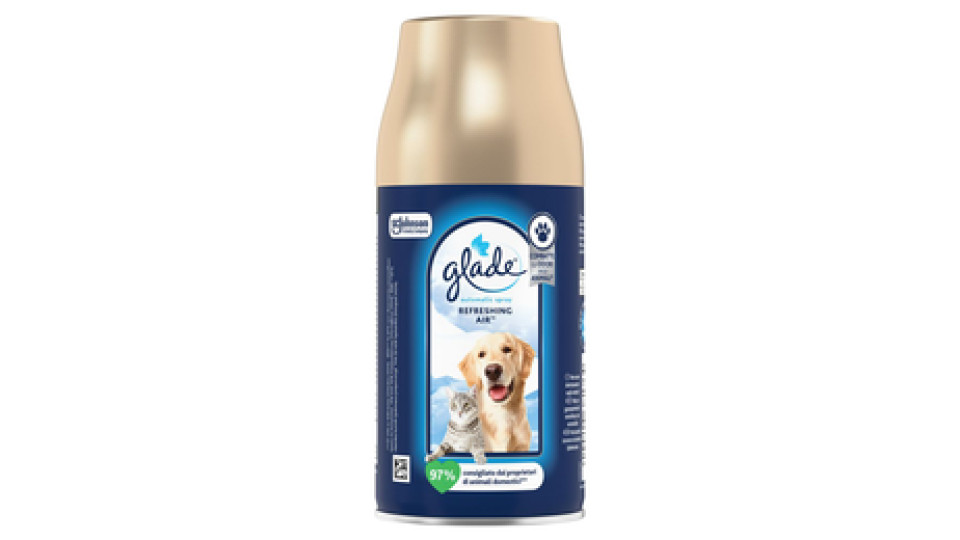 Glade Automatic Spray Ricarica, Profumatore per Ambienti, Fragranza Refreshing Air™, Combatte gli odori degli animali domestici, 269 ml