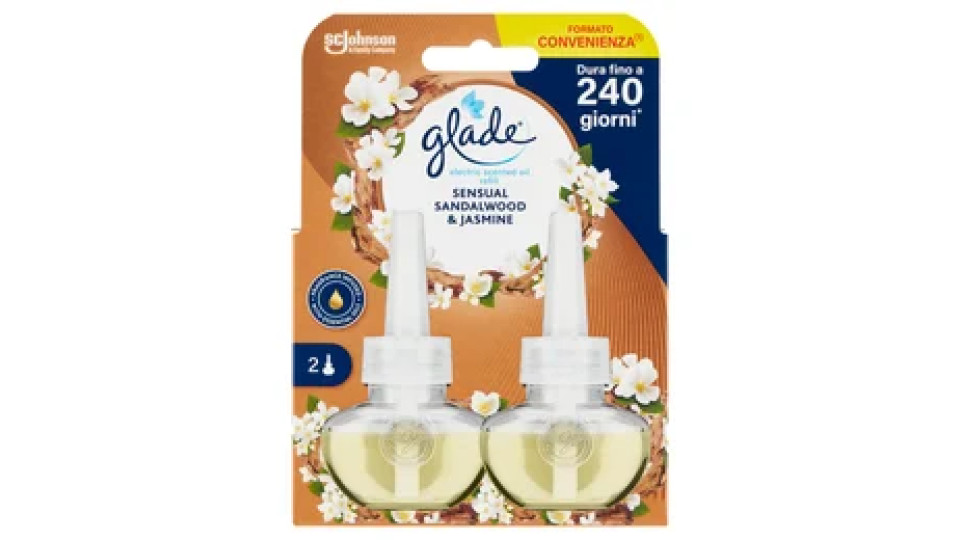 Glade Liq. Elettrico Doppia Ricarica, Profumatore per ambienti, Fragranza Sandalo e Gelsomino 2X20ml