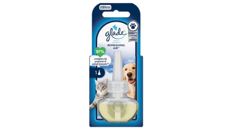 Glade Liquido elettrico ricarica Profumatore per Ambienti con Olii Essenziali, Fragranza Refreshing Air™, Elimina gli odori degli animali domestici, 20 ml