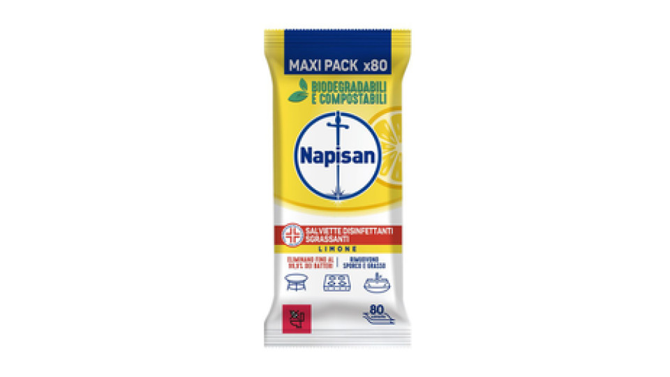 Napisan Salviette Disinfettanti Biodegradabili Limone x80
