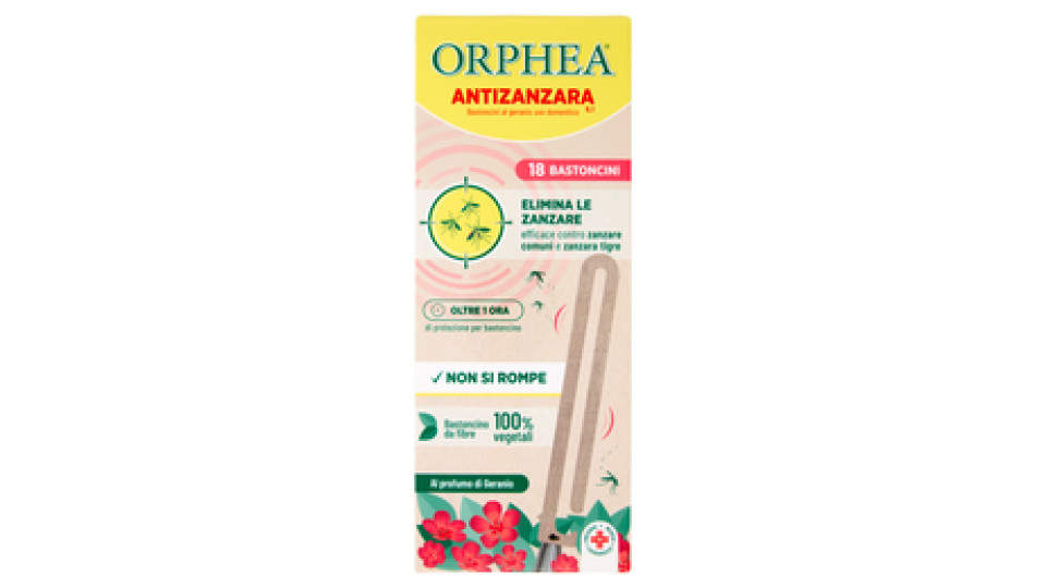 Orphea Antizanzara 0,1 Bastoncini al geranio uso domestico 18 pz