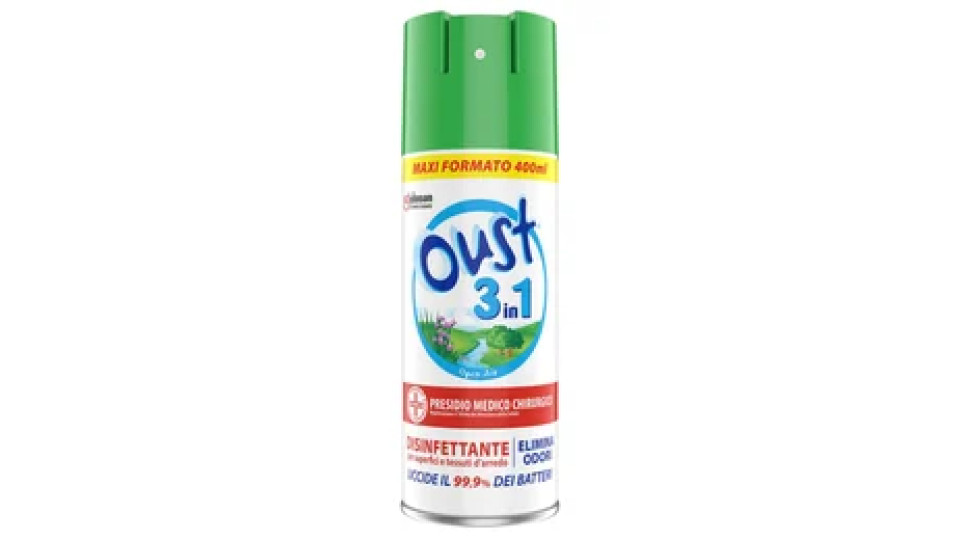 Oust 3 in 1 Spray Disinfettante 400 ml, per Superfici e Tessuti, Uccide il 99,9% dei Batteri, 400 ml