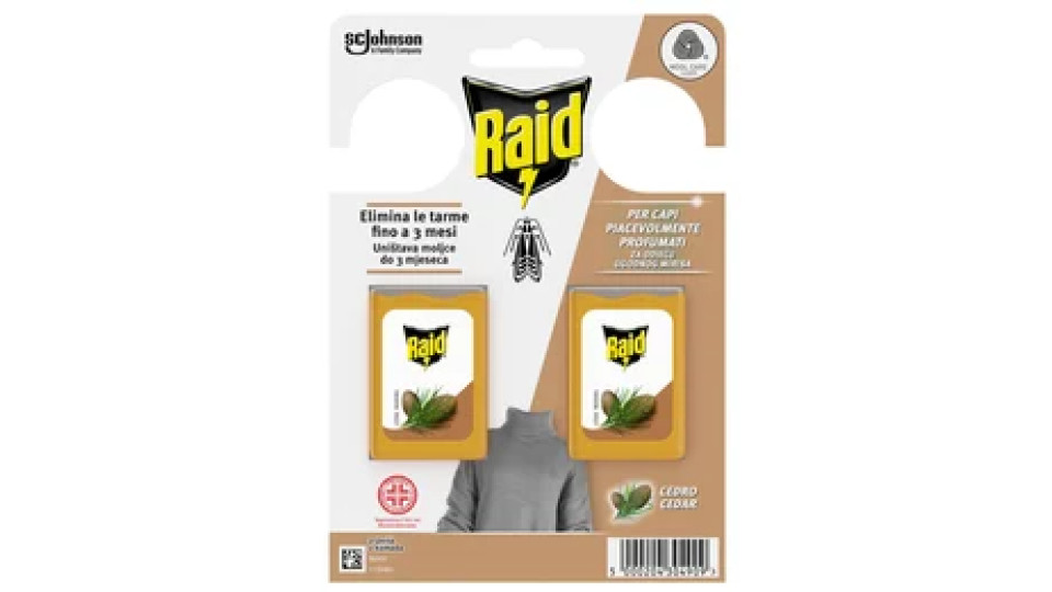 Raid Anti Tarme Gel Vestiti, Per Capi Piacevolmente Profumati, Fragranza al Cedro, 2 Pezzi