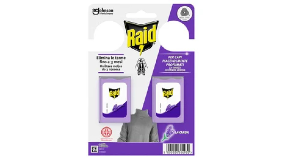 Raid Anti Tarme Gel Vestiti, Per Capi Piacevolmente Profumati, Fragranza alla Lavanda, 2 Pezzi