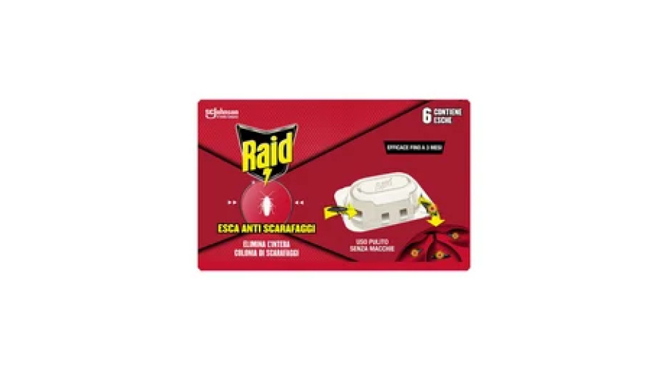Raid Esca Scarafaggi Insetticida Inodore, Efficace fino a 3 Mesi, Area di Utilizzo Interno ed Esterno - 1 Confezione da 6 Pezzi