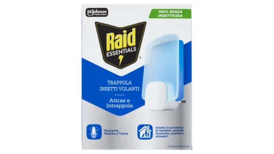Raid Essentials Trappola Insetti Volanti; Moscerini, Mosche e Tarme, 100% Senza Insetticida, 1B+1R