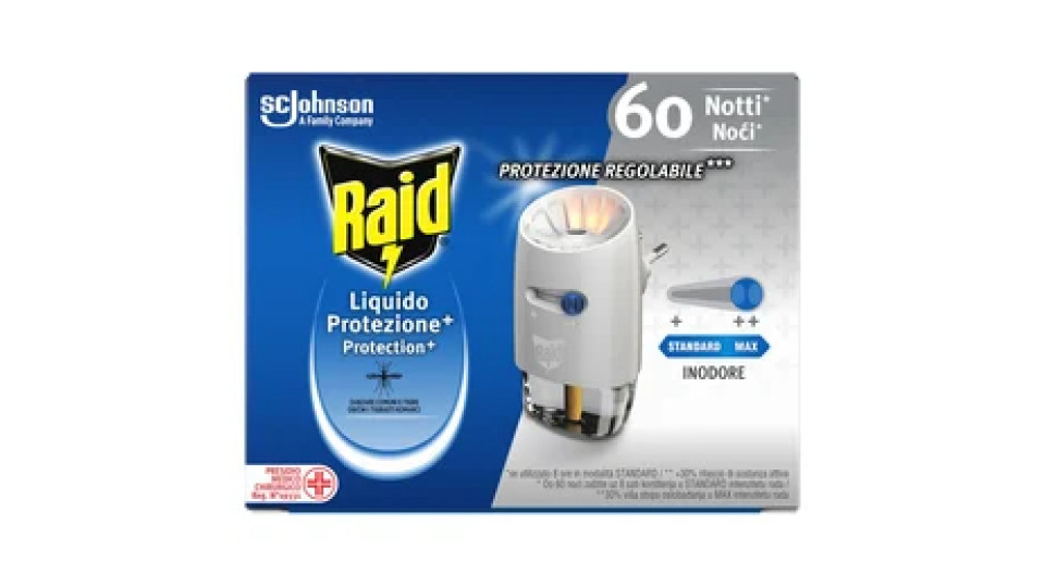Raid Liquido Base 60 Notti, Protegge contro Zanzare Comuni e Tigre, Azione Continua, 36 ml