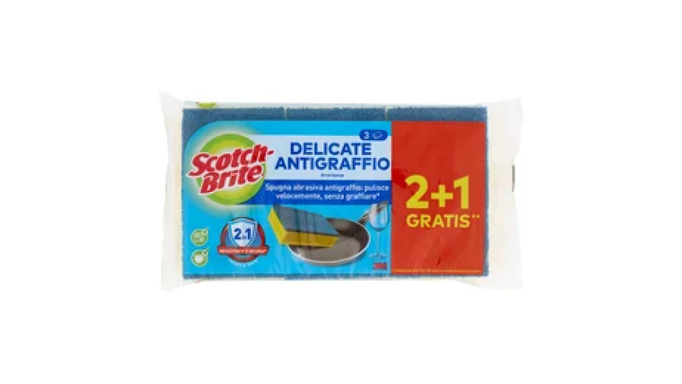 Scotch-Brite® Spugna abrasiva delicata antigraffio, 2 pezzi per confezione + 1 gratis**
