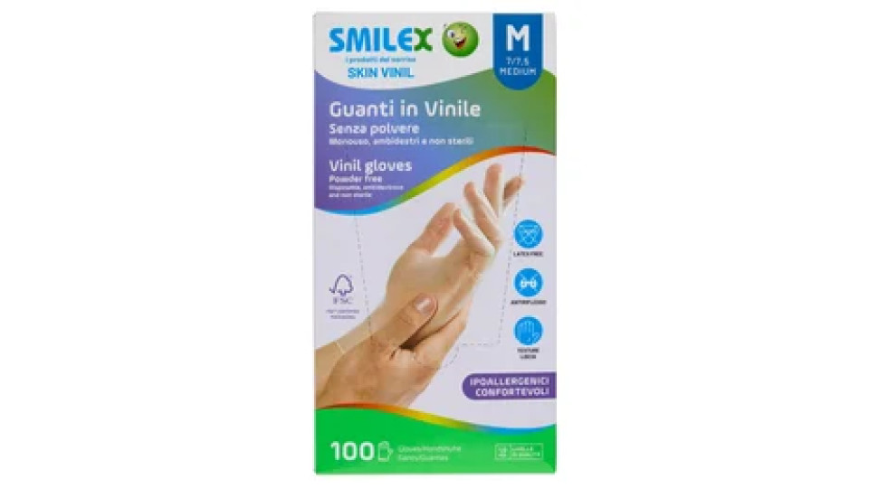 Smilex Guanti in Vinile Senza polvere M 100 pz