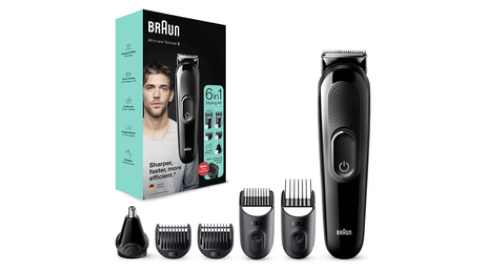 Braun All-in-one Rifinitore Tutto-In-Uno 3 MGK3320 Regolabarba Uomo 6-In-1, Tagliacapelli, Per Viso, Capelli