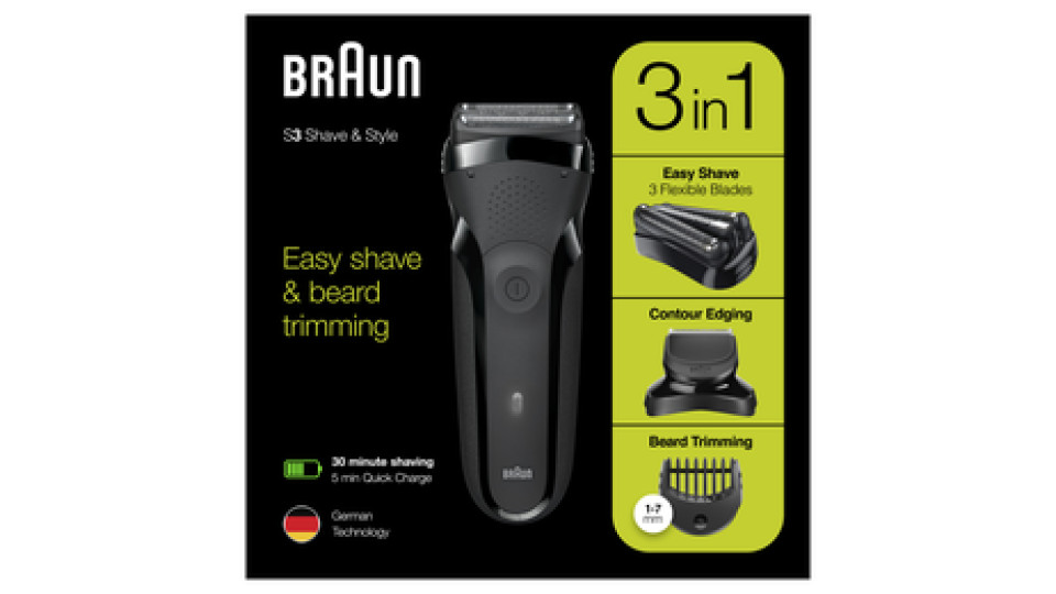 Braun Series 3 Shave&Style 300BT Rasoio Da Barba Elettrico Da Uomo, Nero