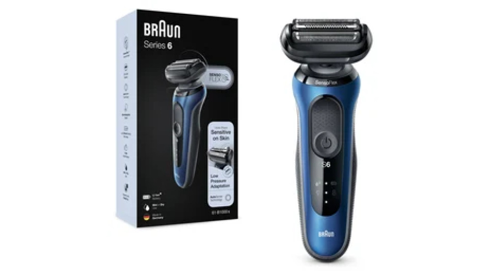 Braun Series 6 61-B1000s Rasoio Elettrico Uomo, SensoFlex, Wet&Dry, Ricaricabile, Rasoio A Lamina Senza Fili, Blu