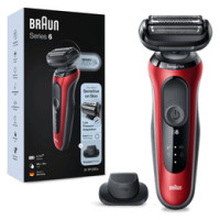 Braun Series 6 61-R1200s Rasoio Elettrico Uomo Con Accessorio Rifinitore Di Precisione EasyClick, SensoFlex, Wet&Dry, Ricaricabile, Rasoio A Lamina Senza Fili, Rosso