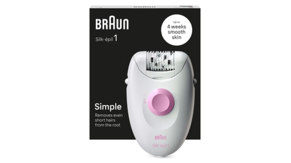 Braun Silk-épil 1 1-000, Epilatore Elettrico Donna Con Cavo, Pelle Liscia Per Settimane, Bianco/Rosa