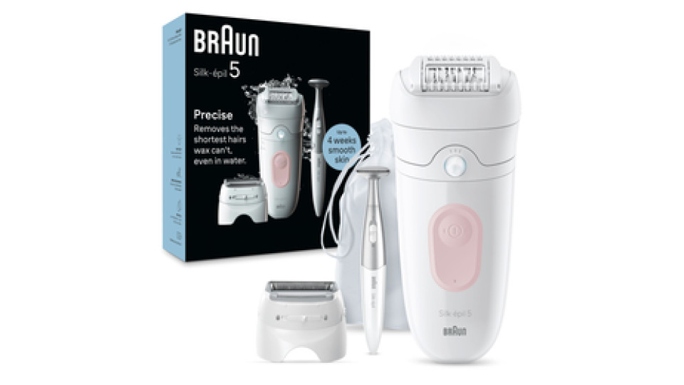 Braun Silk-épil 5 5-230, Epilatore Elettrico Donna, Per Una Epilazione Semplice, Bianco/Rosa