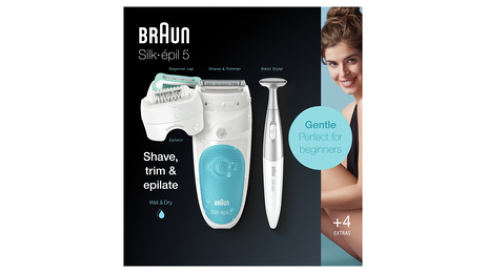 Braun Silk-épil 5 5-810, Epilatore Elettrico Donna Bianco/Turchese Per Un’Epilazione Delicata