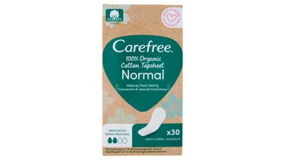 Carefree 100% Organic Cotton Topsheet Normal Salvaslip 30 pz