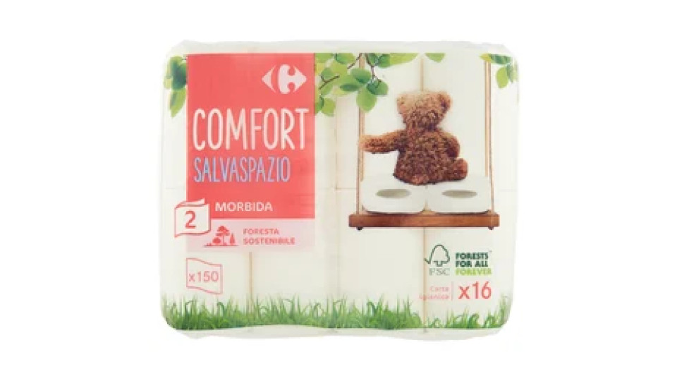 Carrefour Comfort Salvaspazio 2 veli Carta igienica 16 rotoli