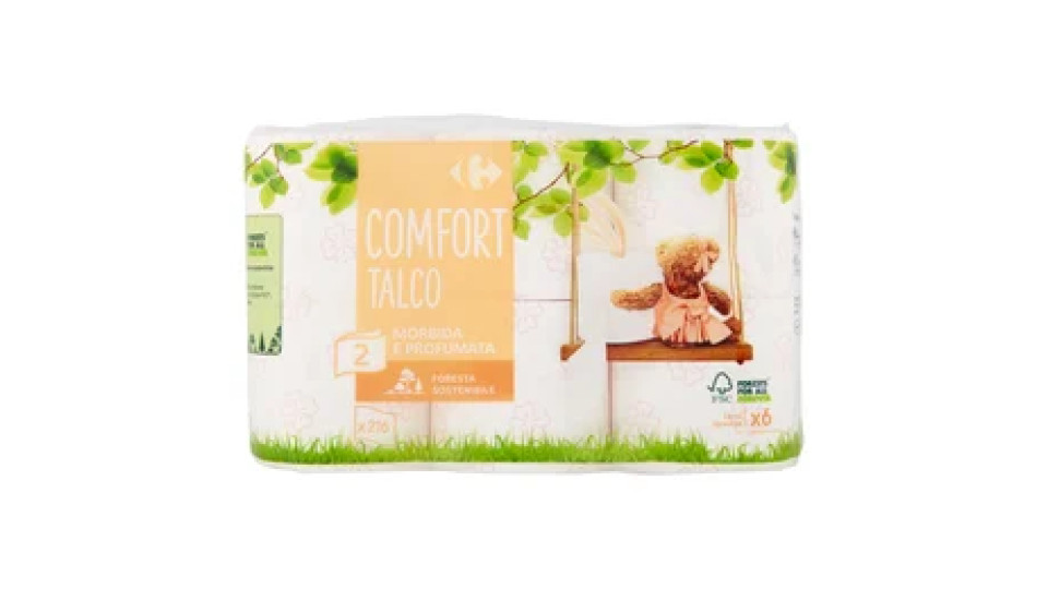 Carrefour Comfort Talco 2 veli Carta igienica 6 rotoli