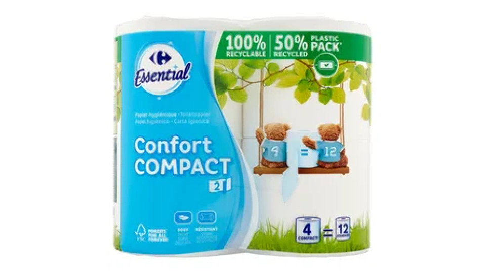 Carrefour Essential Carta igienica Confort Compact 2 Veli 4 pz