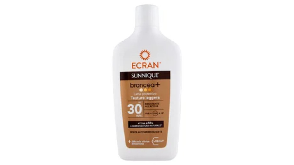 Ecran Sunnique broncea+ Latte protettivo Texture leggera SPF 30 Alta 370 ml