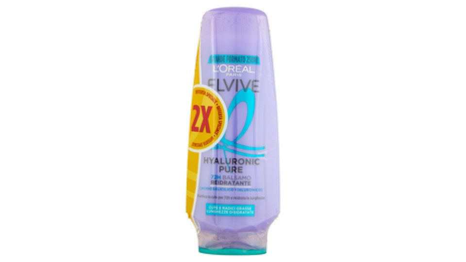 Elvive Hyaluronic Pure 72H Balsamo Reidratante, per Cute e Radici Grasse, 2 x 250 ml