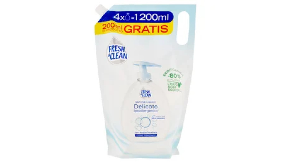 Fresh & Clean Sapone Liquido Delicato Ipoallergenico* con Acqua Micellare Ecoricarica 1200 ml