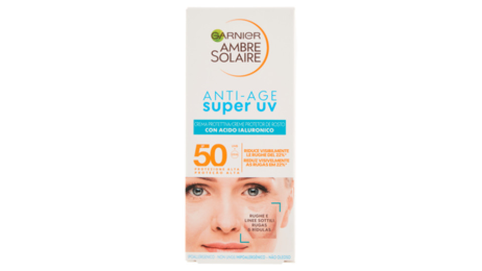 Garnier Ambre Solaire Crema Viso Protettiva, Azione Anti-Età, SPF 50, Protezione Alta