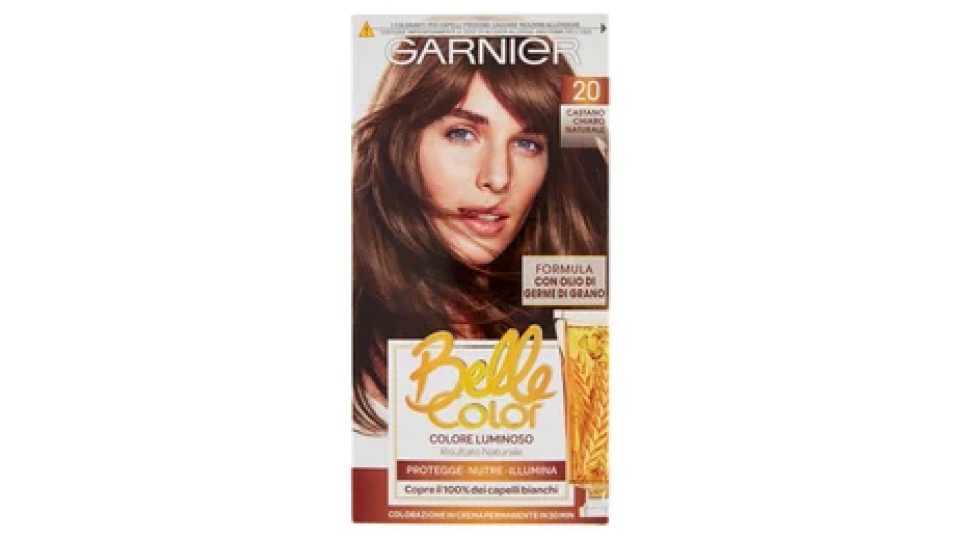 Garnier Belle Color Colore Luminoso, Tinta per Capelli Bianchi 20 Castano Chiaro Naturale