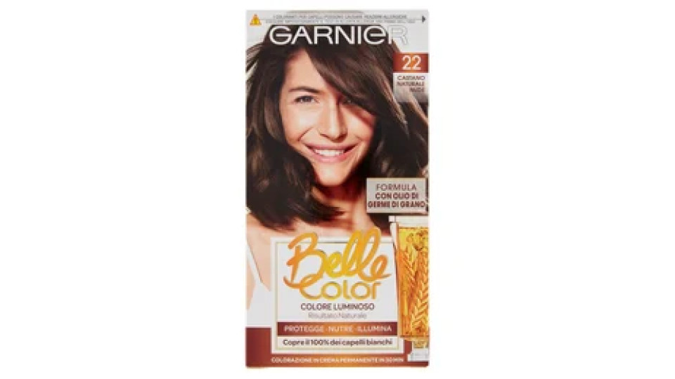 Garnier Belle Color Colore Luminoso, Tinta per Capelli Bianchi 22 Castano Naturale Nude