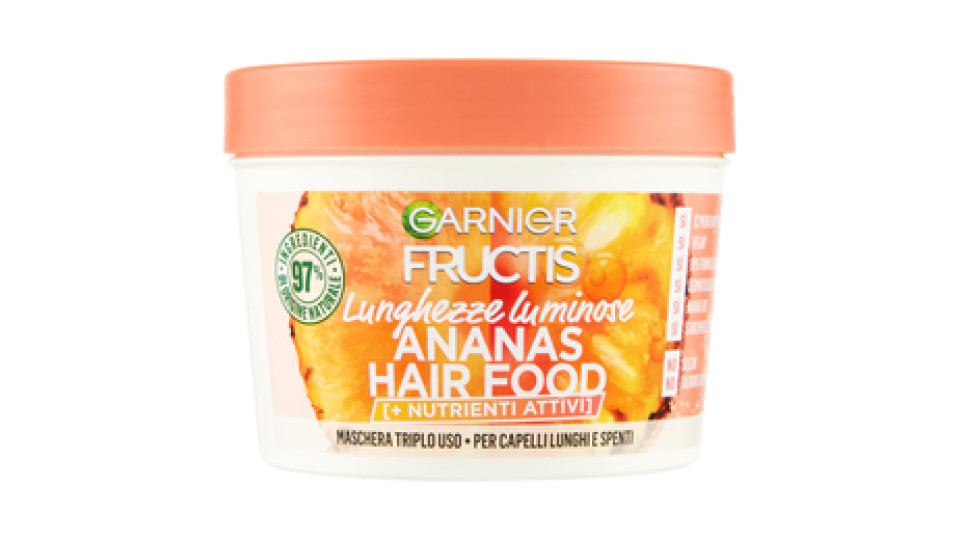 Garnier Fructis Hair Food Maschera Ananas Lunghezze Luminose, per capelli lunghi e spenti, 390 ml