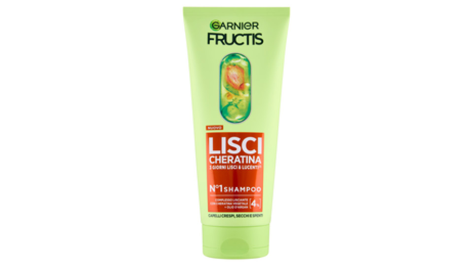 Garnier Fructis Lisci Cheratina N°1 Shampoo, per Capelli Crespi, Secchi e Spenti, 200 ml