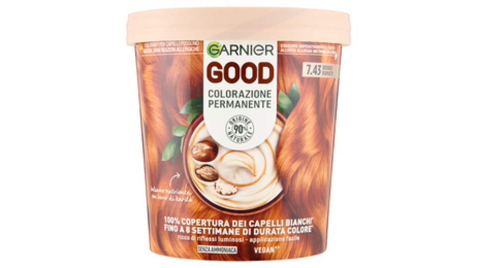 Garnier GOOD 7.43 Biondo Ramato, colorazione permanente senza ammoniaca, 90% di origine naturale