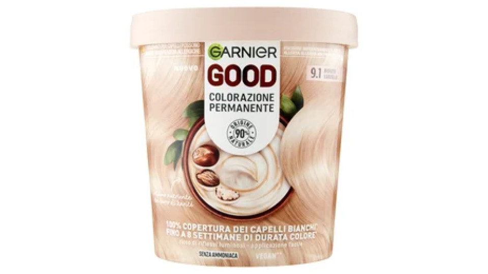 Garnier GOOD 9.1 Biondo Vaniglia, colorazione permanente senza ammoniaca, 90% di origine naturale