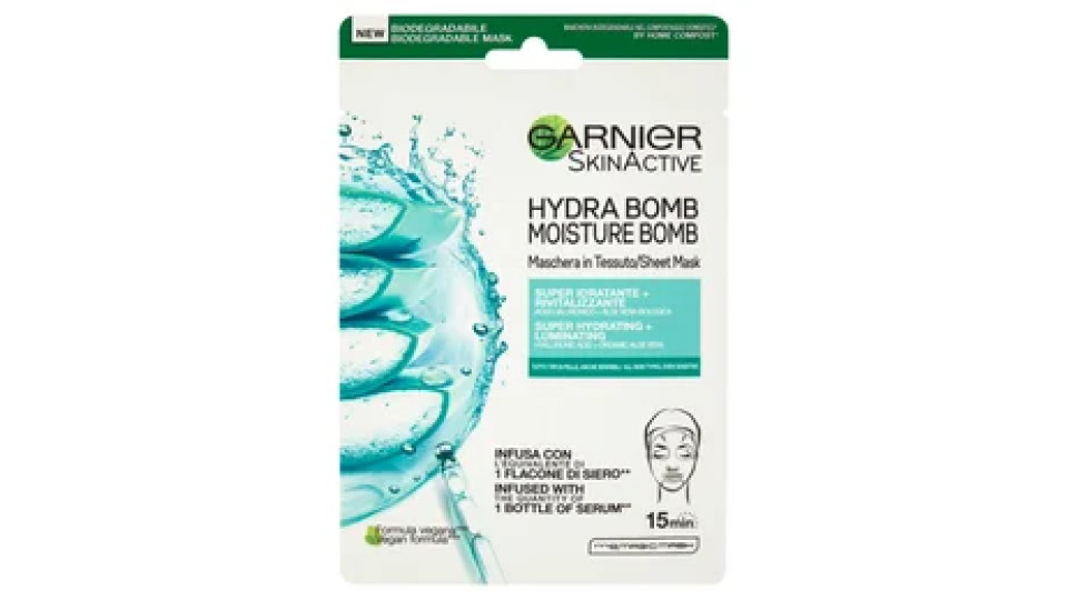 Garnier Maschera in Tessuto Skin Active Hydra Bomb, Idratante e Rivitalizzante,Tutti i Tipi di Pelle