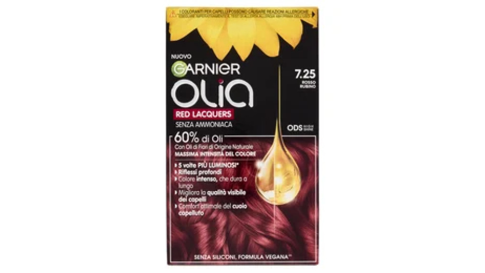 Garnier Olia Red Lacquers, Tinta Capelli Senza Ammoniaca, 7.25 Rosso Rubino