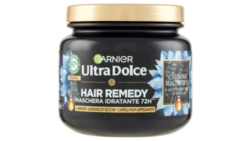 Garnier Ultra Dolce Hair Remedy Maschera per Capelli Idratante 72H Carbone Magnetico, 340 ml