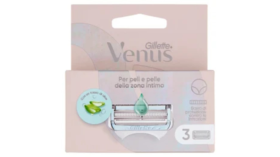 Gillette Venus per peli e pelle della zona intima Lamette di ricambio per Rasoi da Donna 3 Ricariche