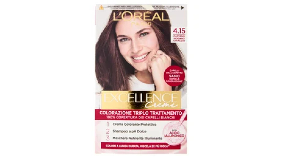 L'Oréal Paris Excellence Creme Colorazione Triplo Trattamento, Castano Mogano Ghiaccio 4.15