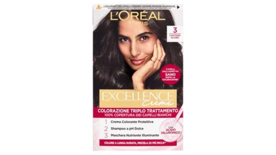 L'Oréal Paris Excellence Creme Colorazione Triplo Trattamento 3 Castano Scuro