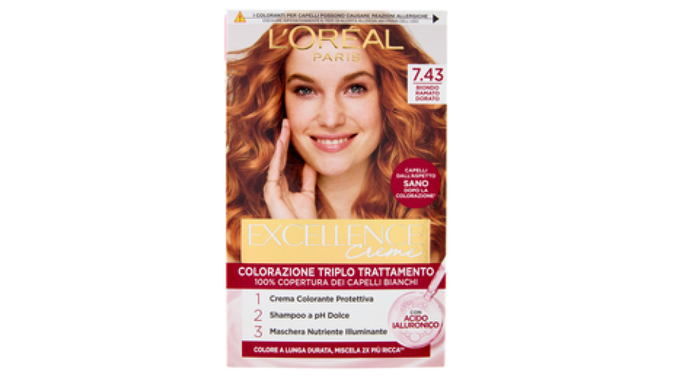 L'Oréal Paris Excellence Creme Colorazione Triplo Trattamento Biondo Ramato Dorato 7.43