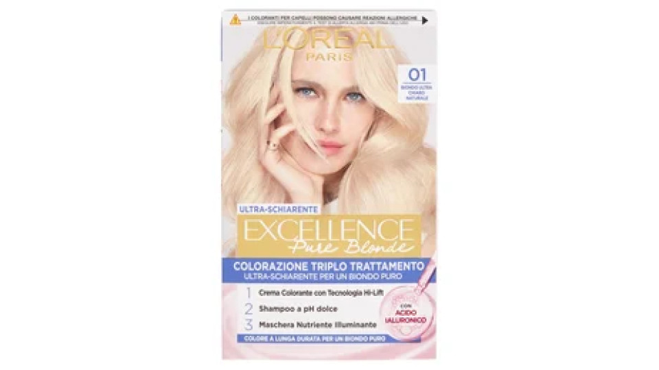 L'Oréal Paris Excellence Pure Blonde Colorazione Triplo Trattamento 01 Biondo Ultra Chiaro Naturale