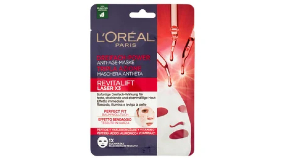 L'Oréal Paris Revitalift Laser x3 Maschera in Tessuto Anti-Età Tripla Azione 28 g