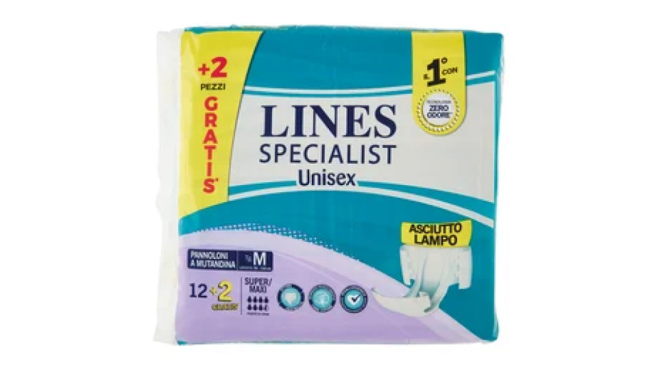Lines Specialist Unisex Pannoloni a Mutandina Tg. M Super/Maxi 12+2 pz
