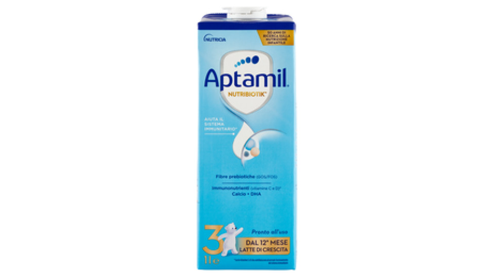 APTAMIL Nutribiotik 3 - Latte di Crescita Liquido, dal 12° mese compiuto al 24°, Fonte di Ferro, 1L