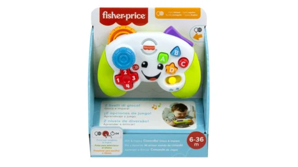 Fisher-Price Laugh & Learn Controller Gioca & Impara Ridi & Impara - Edizione multilingue, Joystick Giocattolo Musicale per l'Infanzia con Luci e Contenuti Educativi, Giocattolo per Bambini 6+ Anni