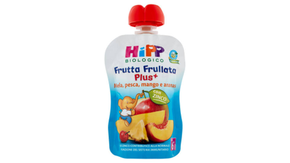 HiPP Biologico Frutta Frullata Plus⁺ Mela, pesca, mango e ananas con zinco 90 g